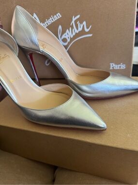 Christian Louboutin Silver Pointed-Toe Red Sole Pumps